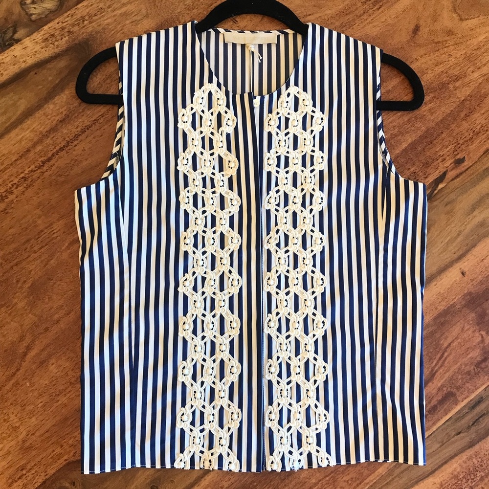 NEW Vanessa Bruno Embroidered Navy Stripe Tank Top